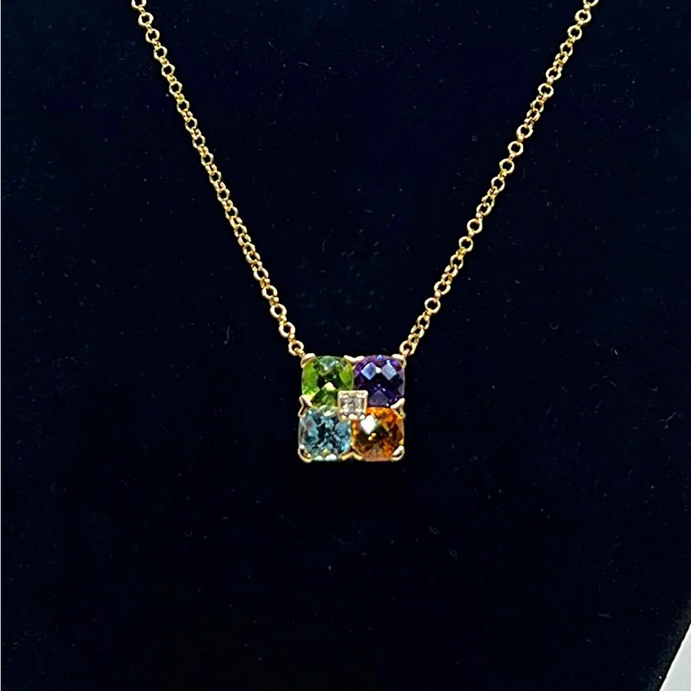 QVC Gold Plated 925 Silver 4 Gemstone Pendant Necklace - Picture 5 of 5